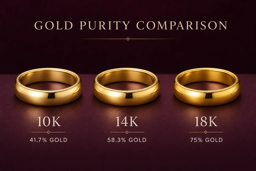 10K vs 14K vs 18K gold purity and color comparison
