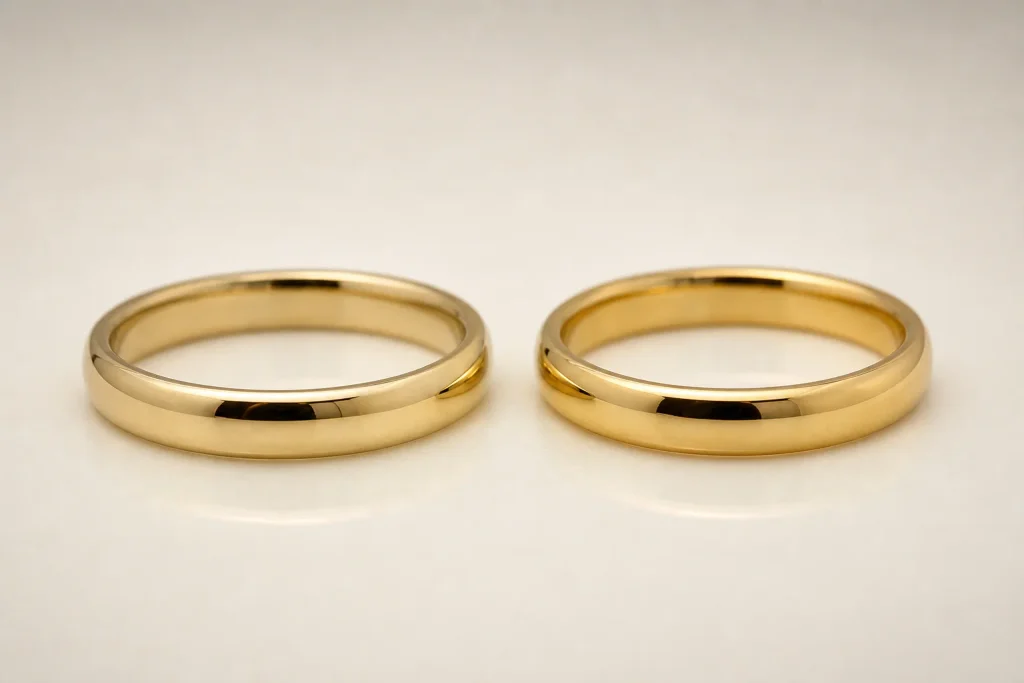 10K vs 14K yellow gold color comparison