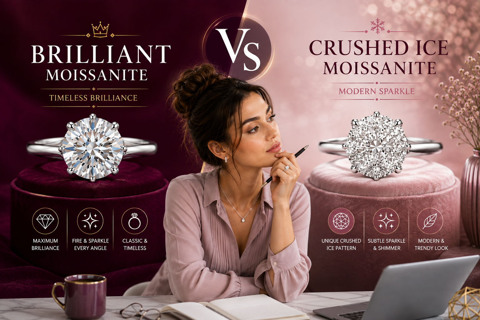 Brilliant vs Crushed Ice Moissanite
