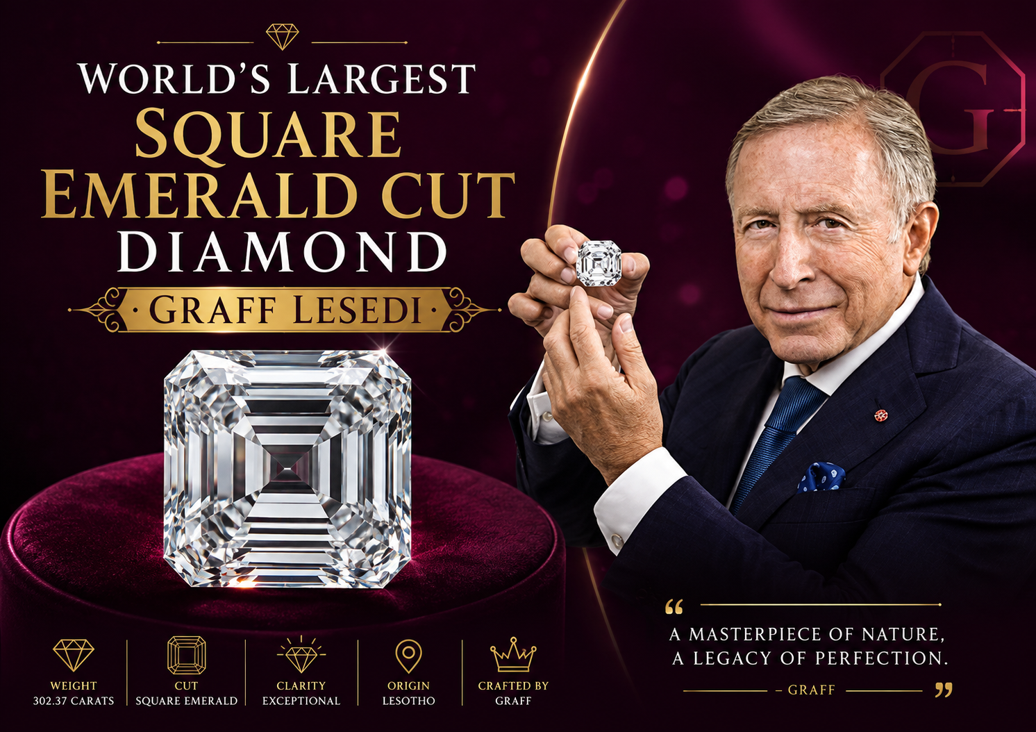 World’s Largest Square Emerald Cut Diamond Graff Lesedi