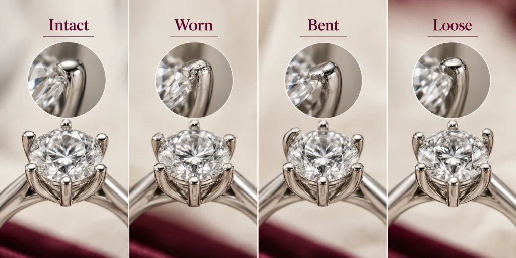Engagement ring prong wear bent prong and loose prong warning signs