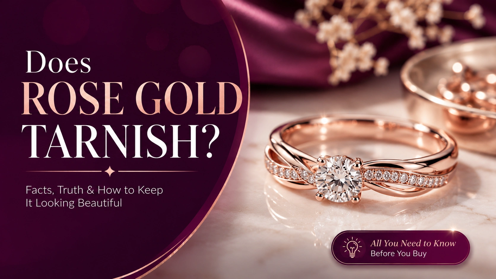 Rose gold diamond ring showing its shine and color