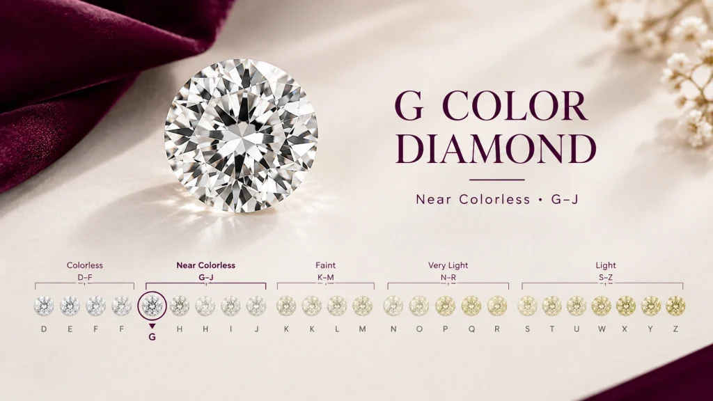 G color diamond meaning: G-J near colorless diamond color scale