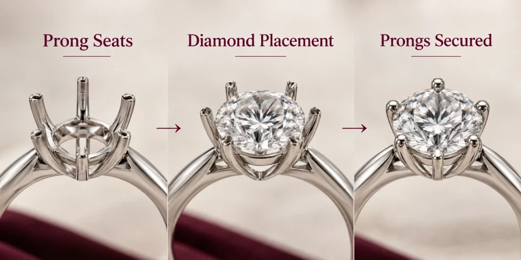 How prongs hold a diamond in an engagement ring setting