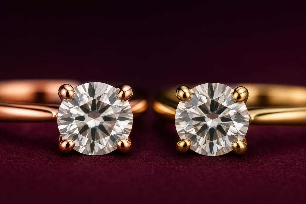 Diamond appearance in rose gold and yellow gold settings