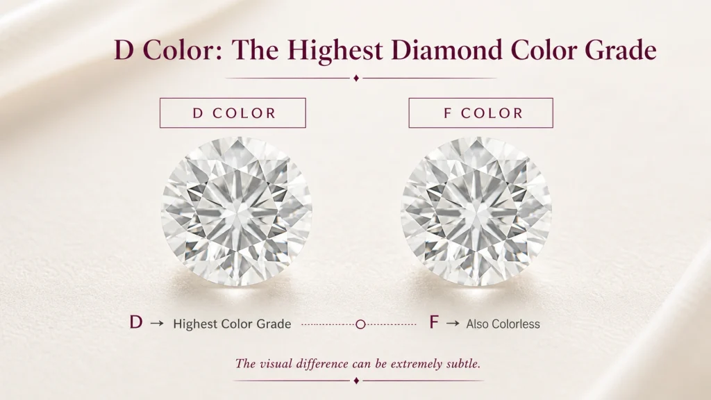 D color diamond compared with F color diamond showing the highest colorless grade