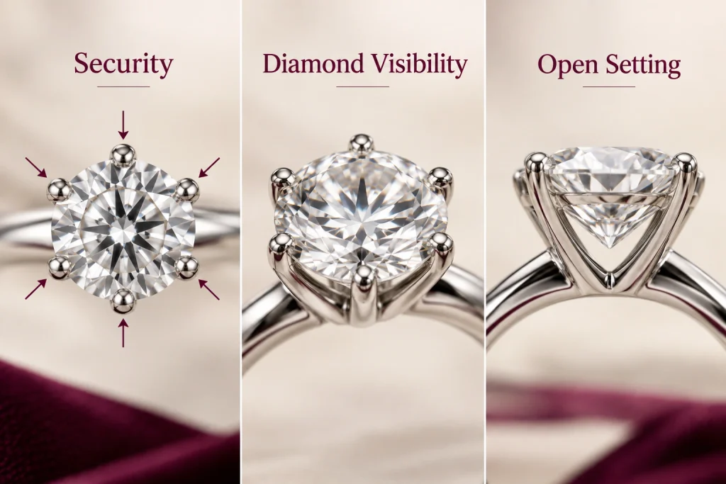 Three reasons engagement rings use prongs for diamond security and visibility