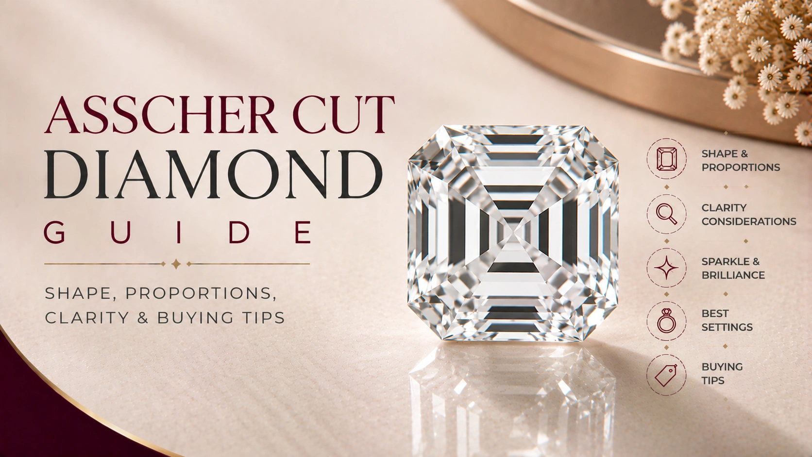 Asscher cut diamond with step-cut facets and cropped corners