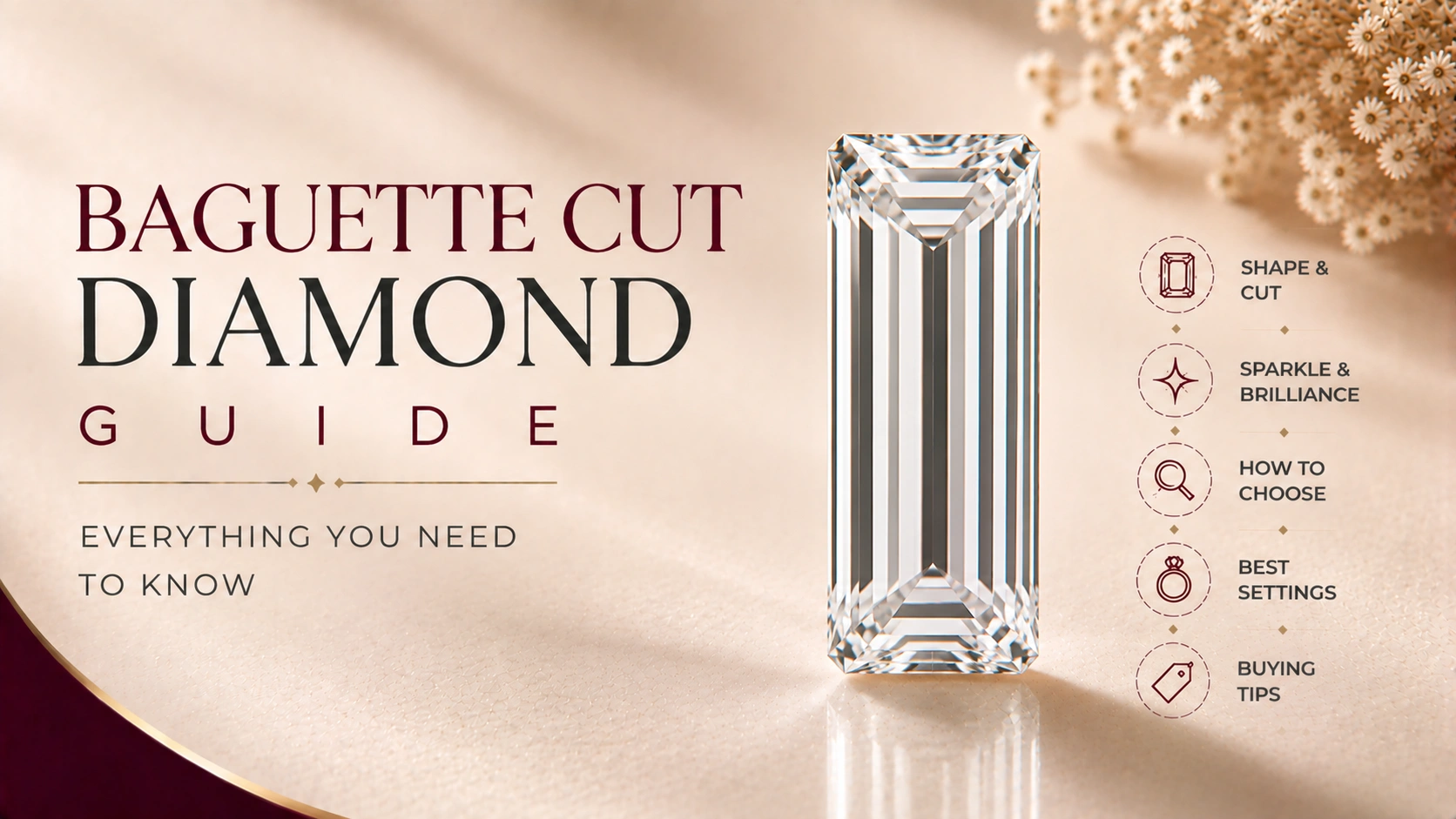 Elegant baguette cut diamond with step-cut facets