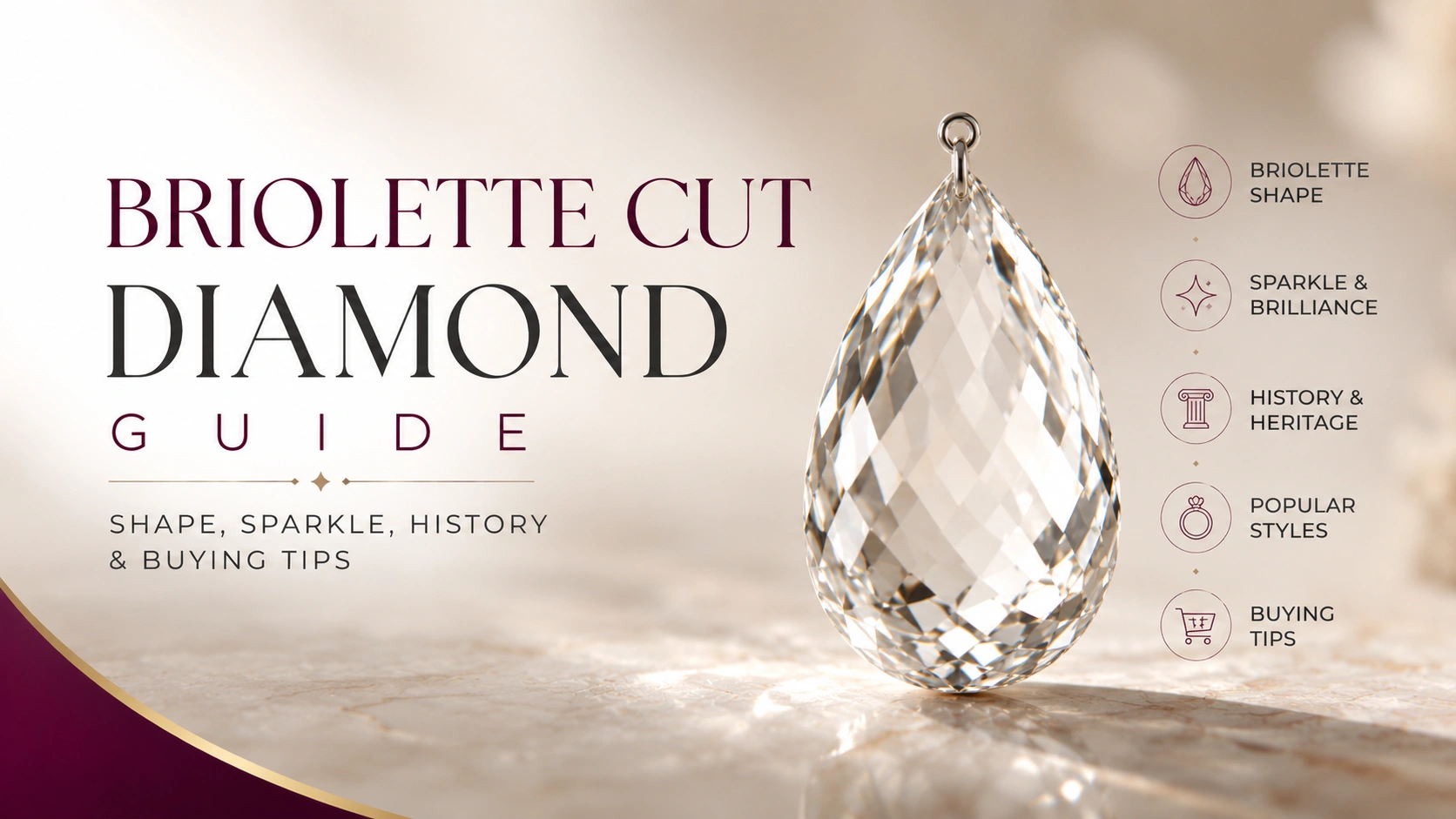 Teardrop briolette cut diamond with faceted sides
