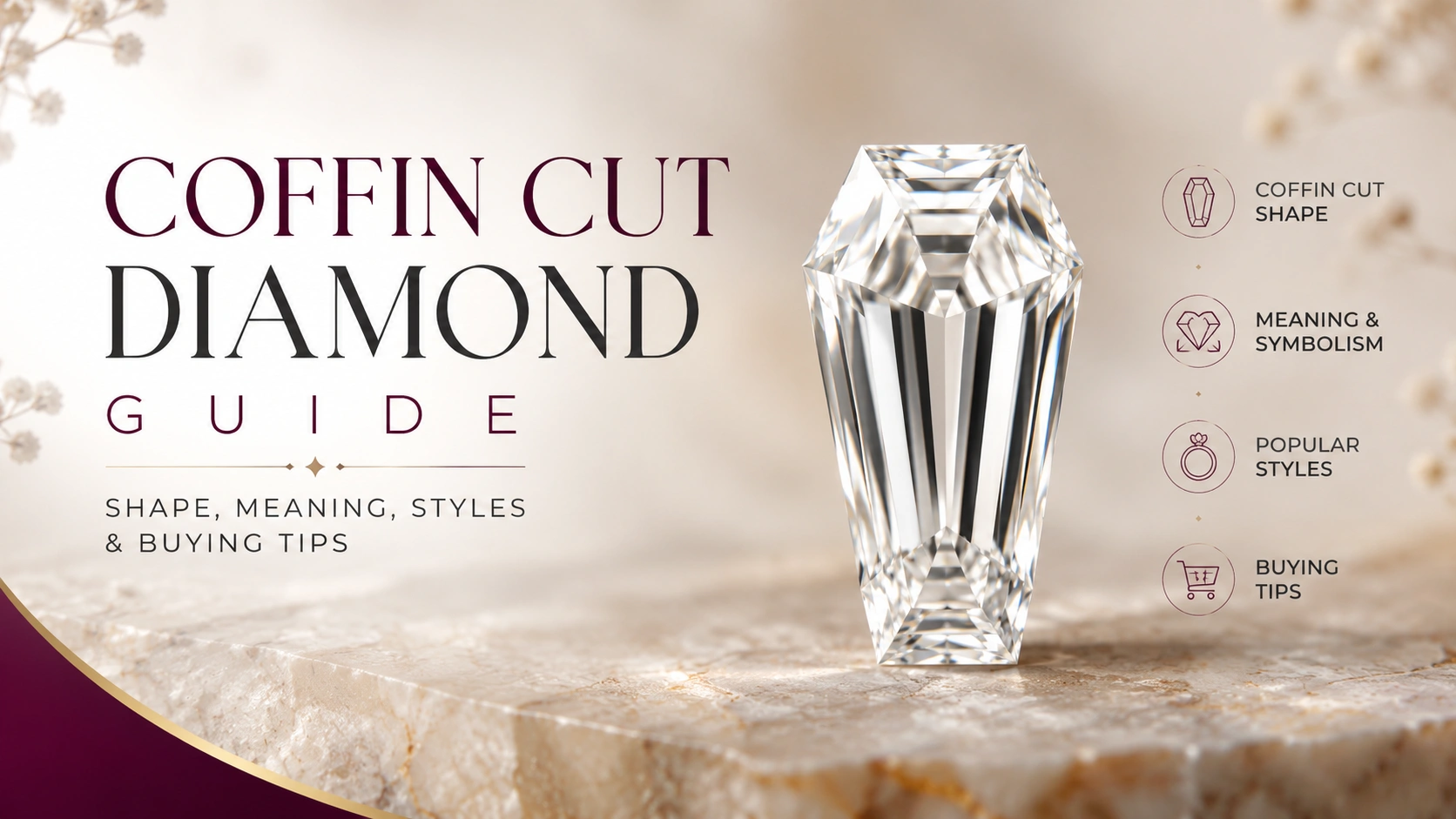 Unique coffin-shaped diamond with angled corners