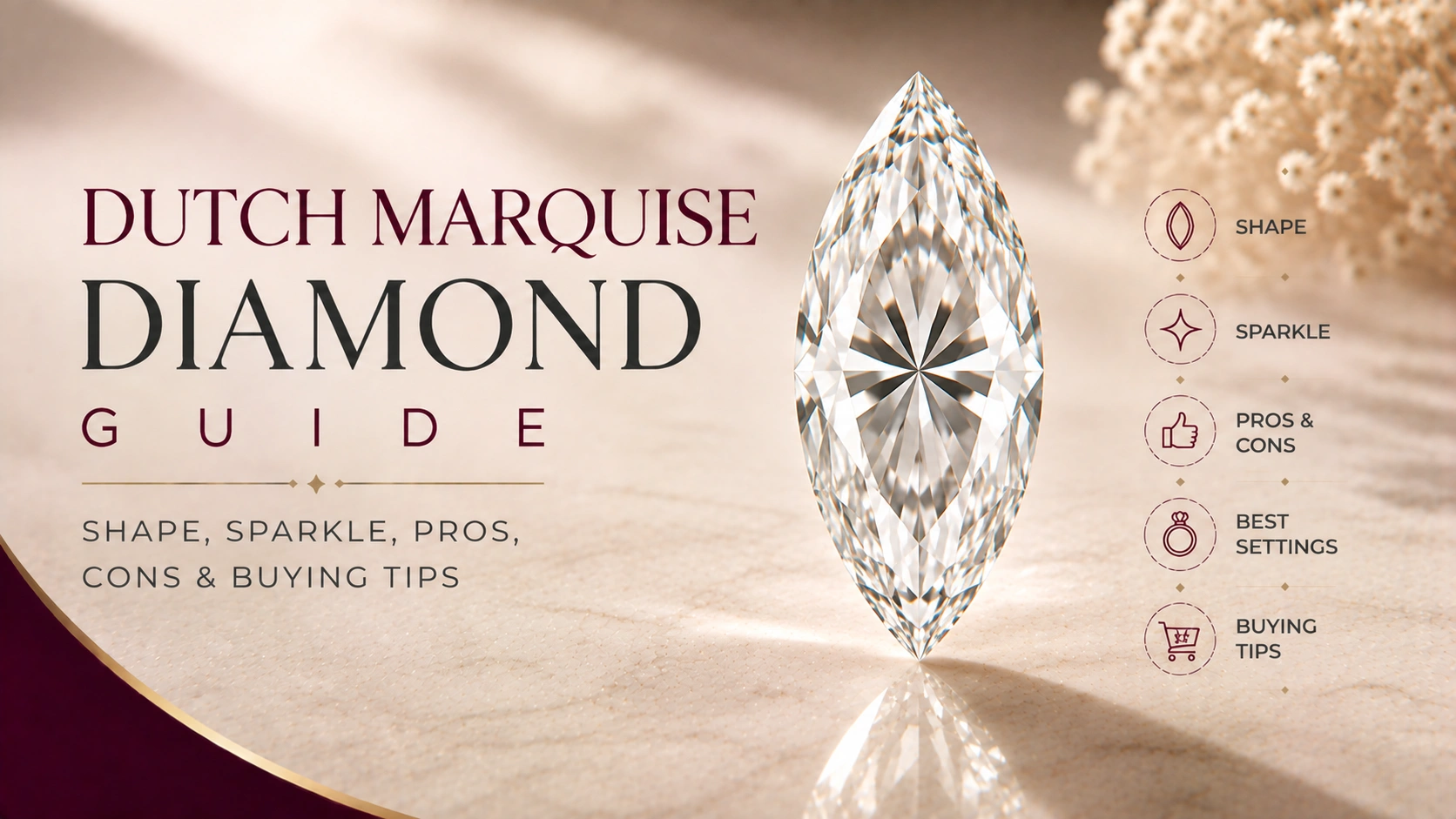 Dutch marquise cut diamond with a curved silhouette