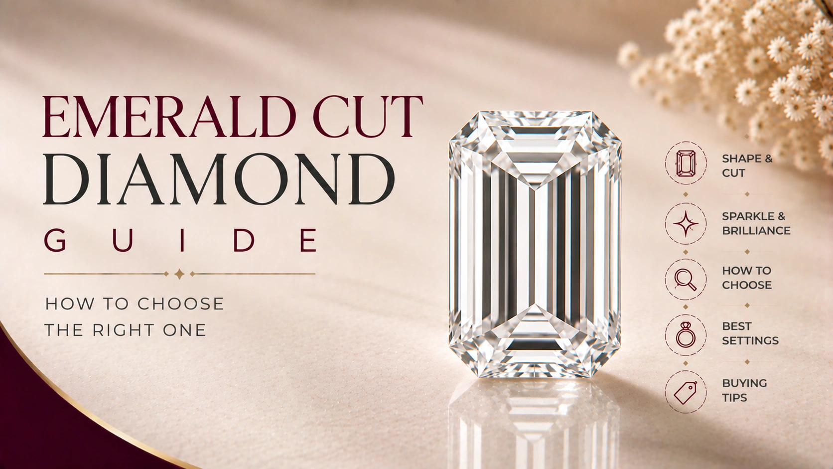 Emerald cut diamond with hall-of-mirrors step facets
