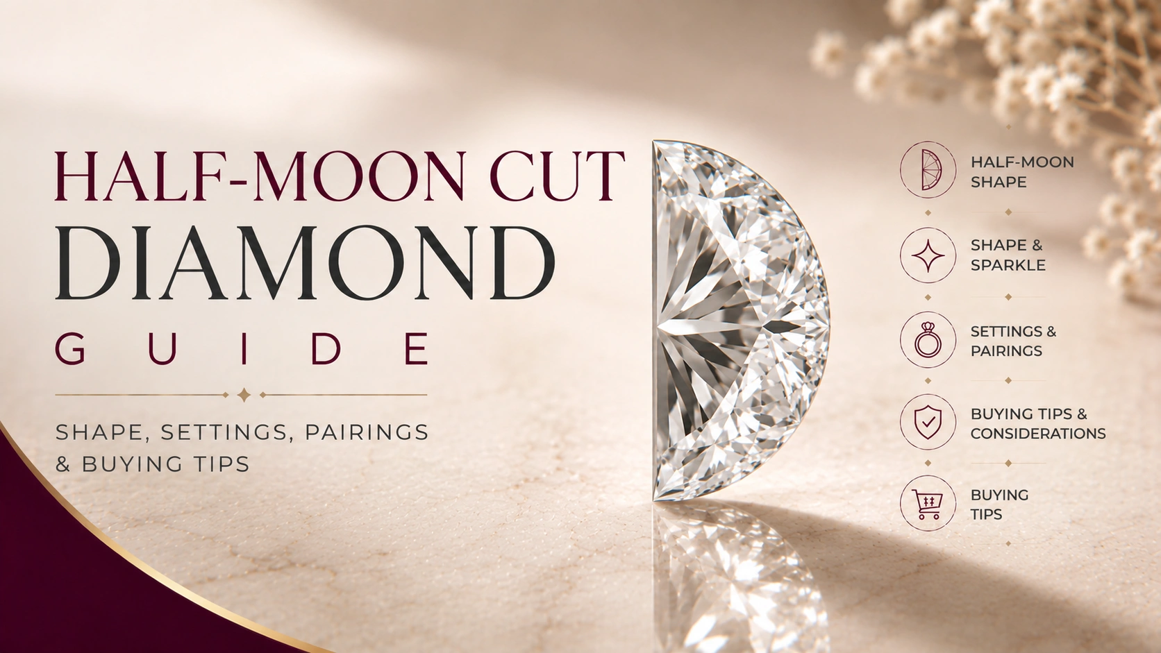 Elegant half-moon cut diamond with a curved edge