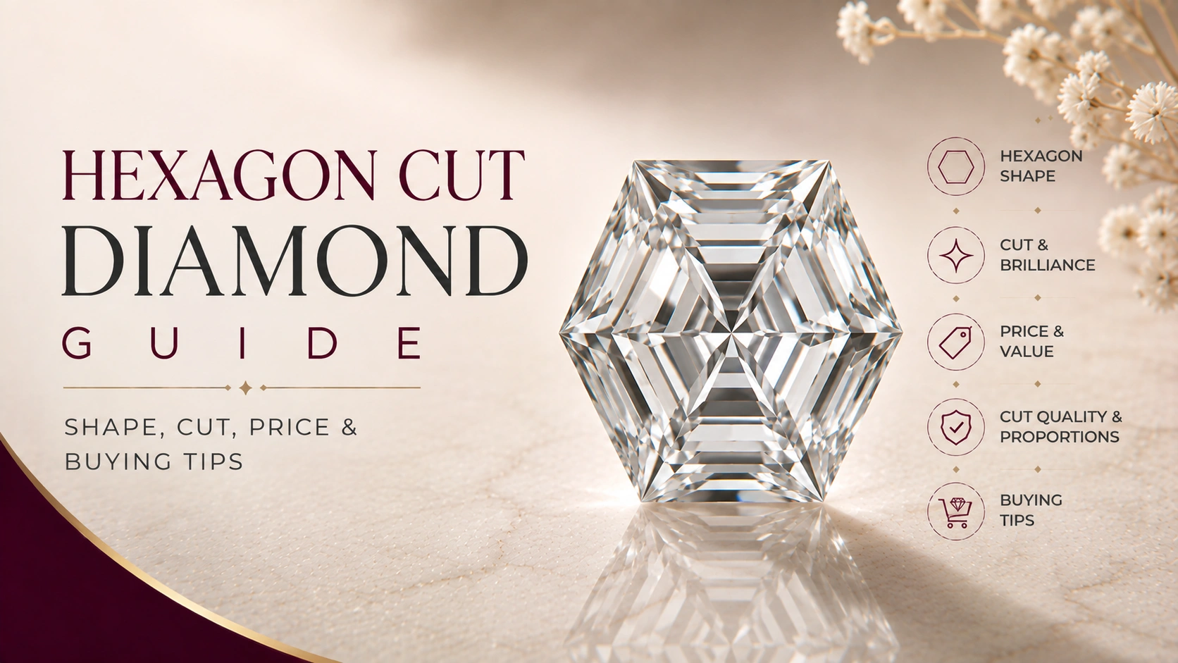 Modern hexagon cut diamond with six equal sides