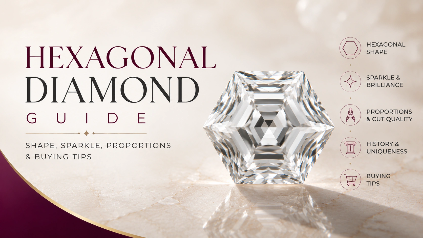 Hexagonal shaped diamond with sharp, angled facets