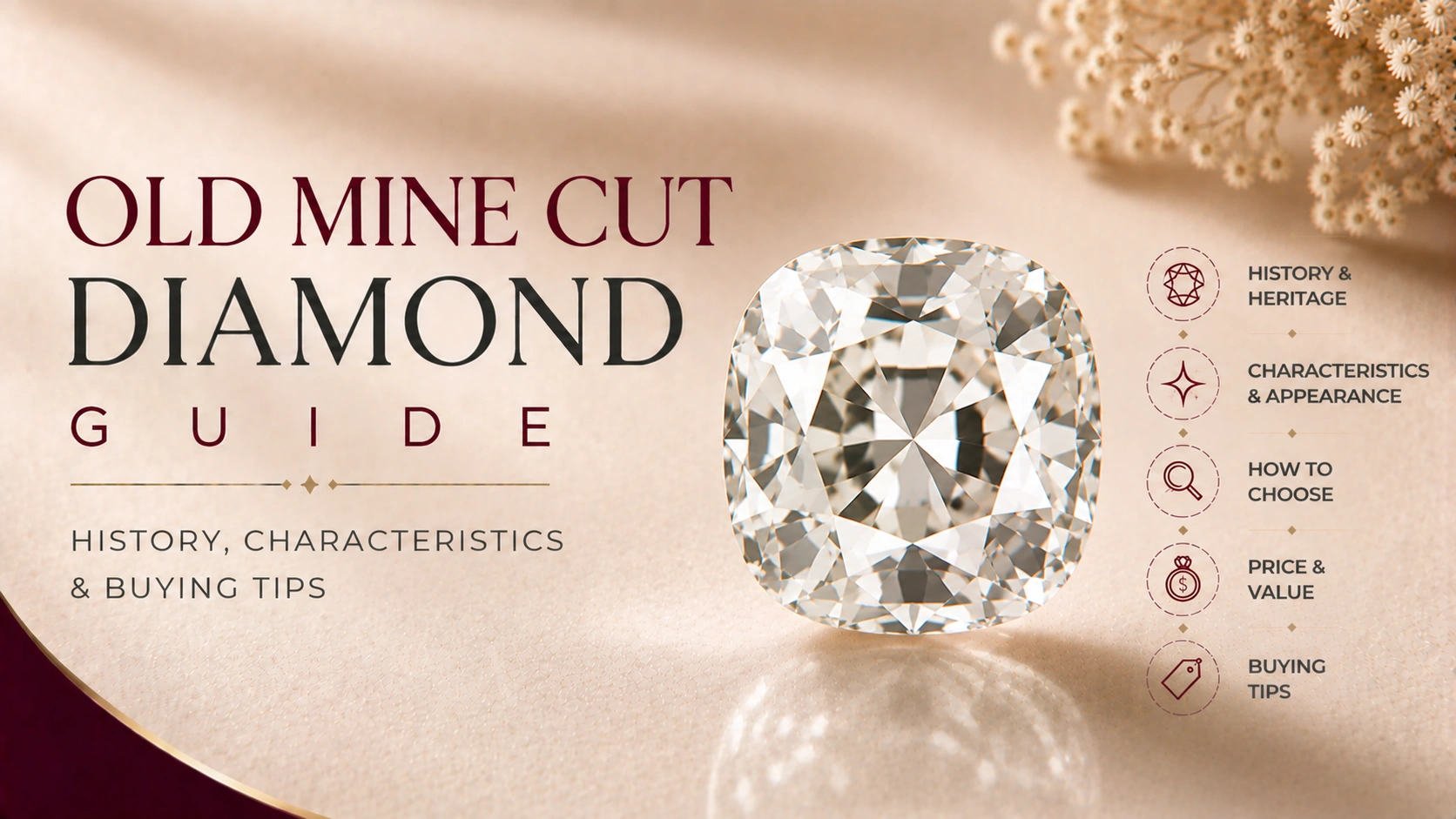 Antique old mine cut diamond with a high crown and small table