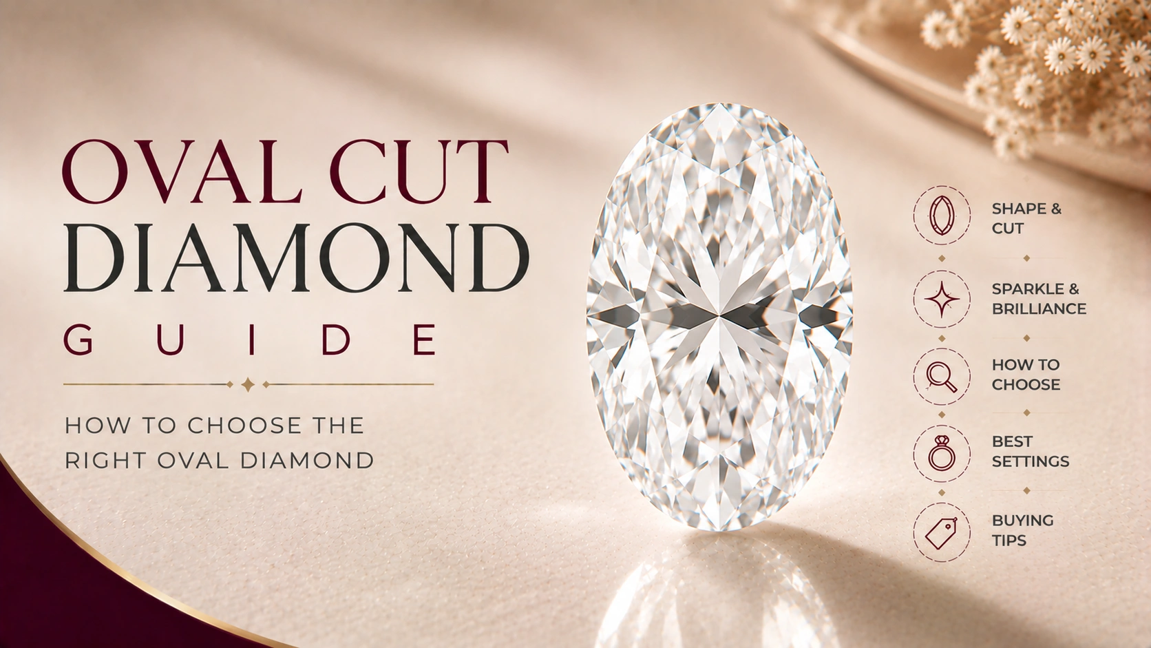 Brilliant oval cut diamond with an elongated shape