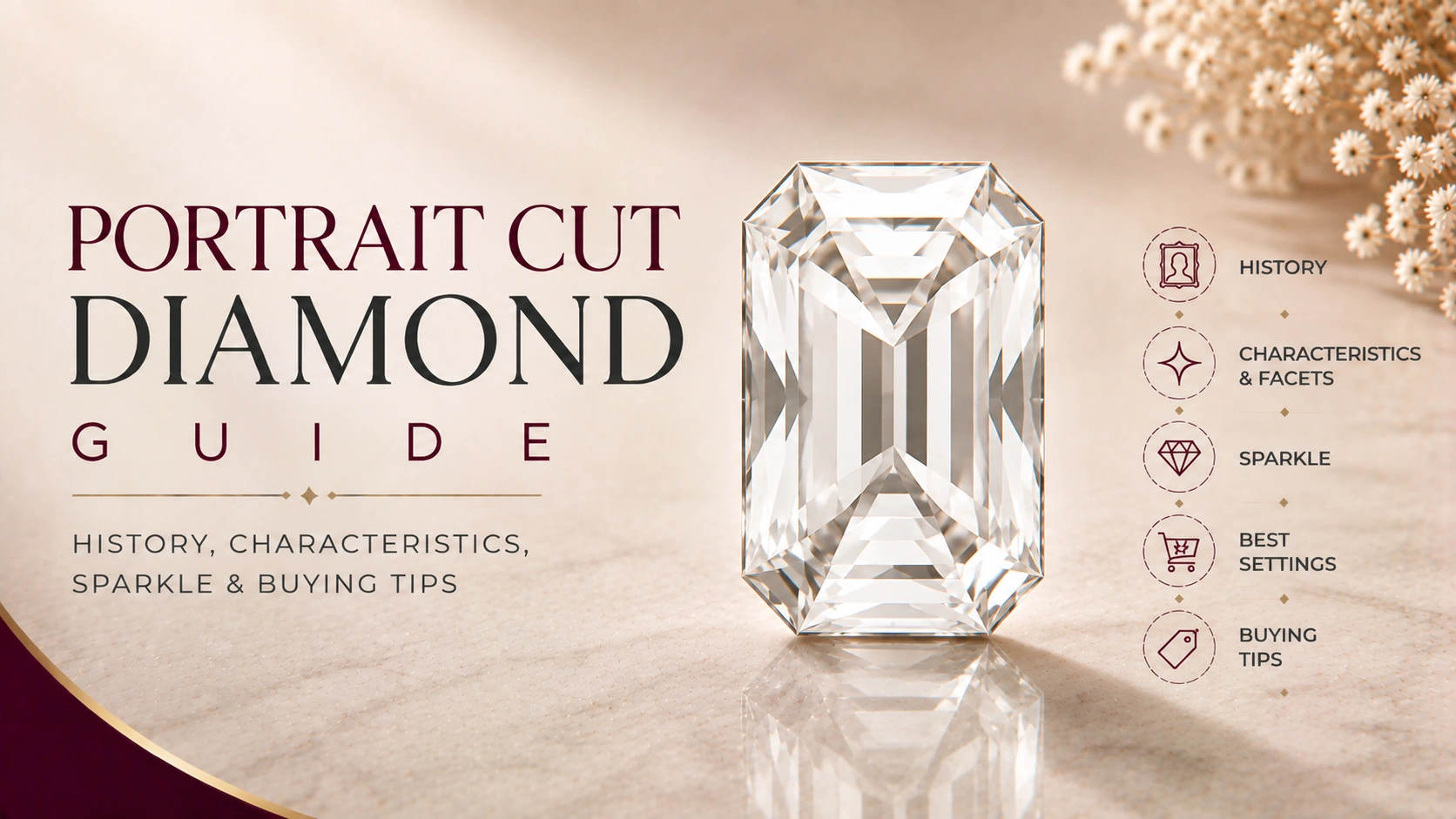 Translucent portrait cut diamond with a flat table