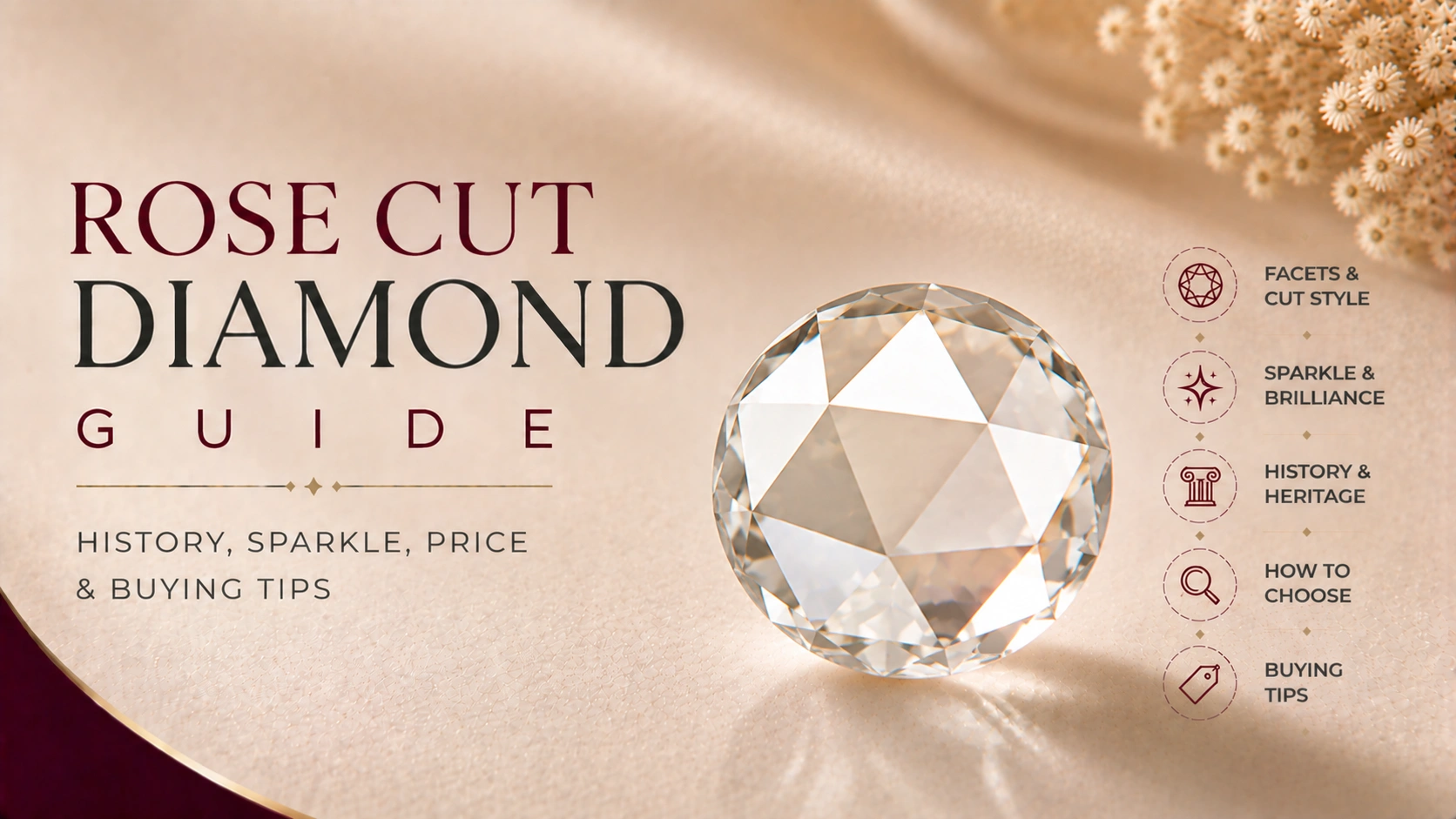 Romantic rose cut diamond with a domed top and flat bottom