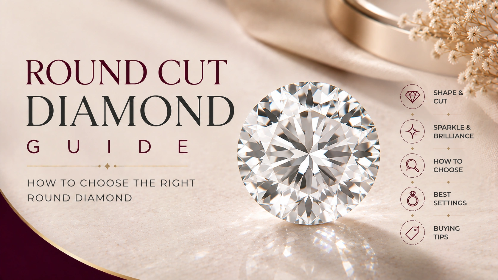 Classic round brilliant cut diamond with 57 facets