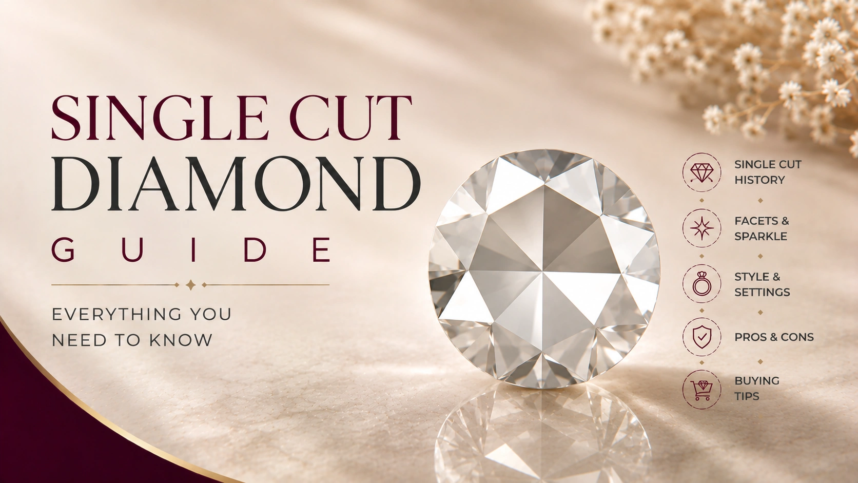 Simple single cut diamond with 16 facets and an open culet