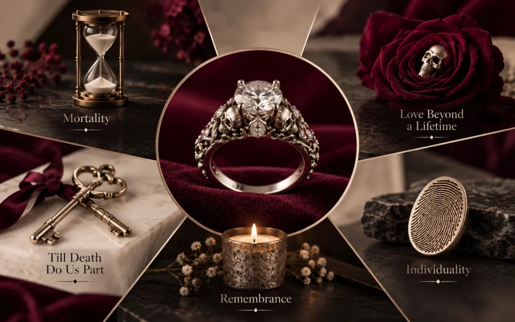 Skull engagement ring can symbolize mortality rather than death