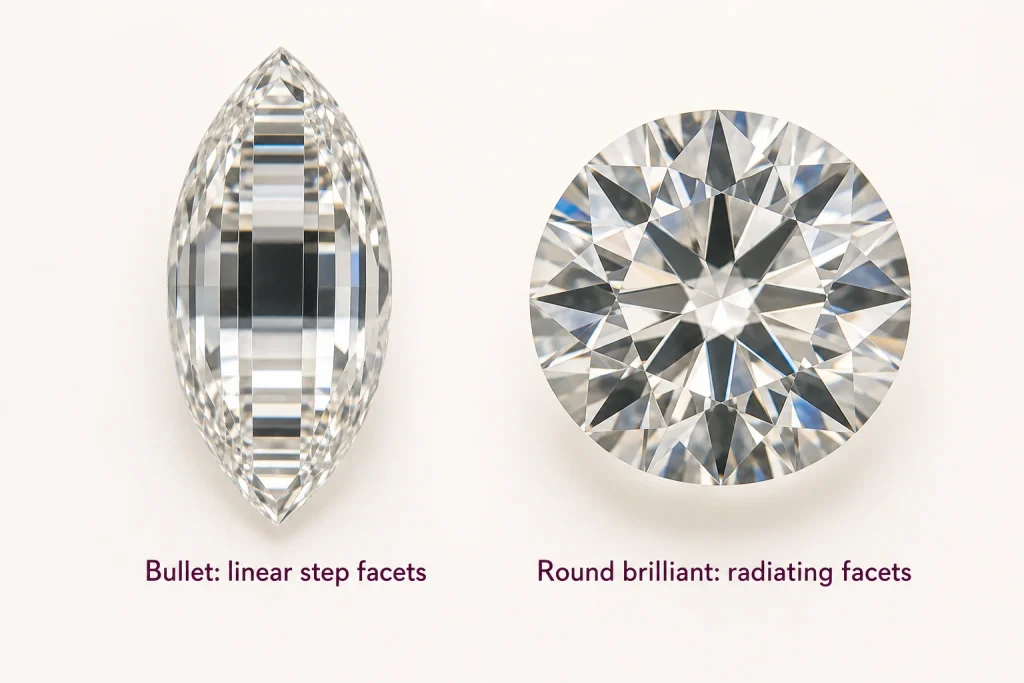 Step-cut faceting pattern of a bullet cut diamond
