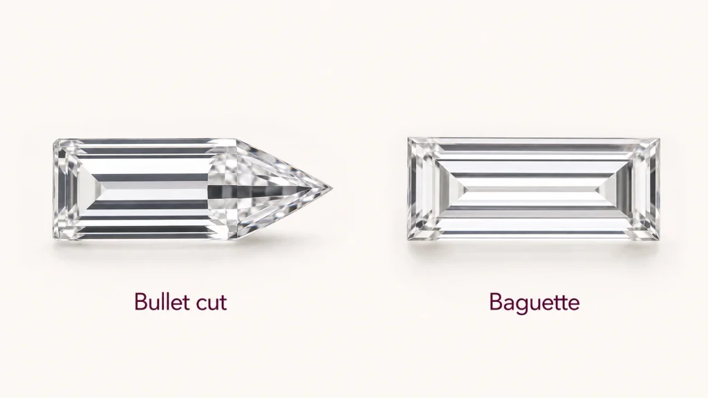 Bullet cut diamond compared with baguette diamond shape