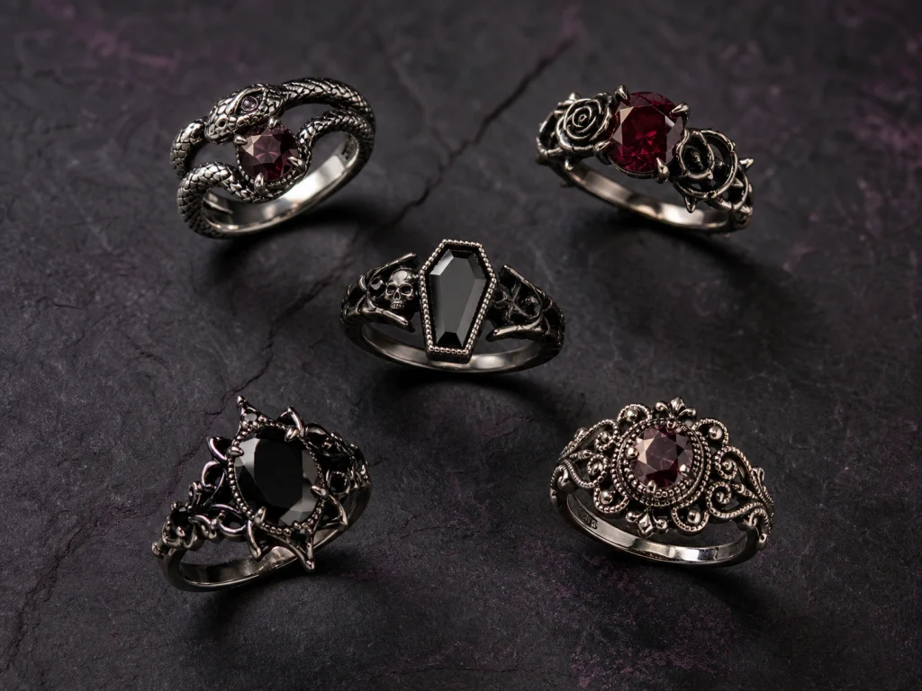 Five Gothic engagement ring styles chosen for different meanings and symbolism