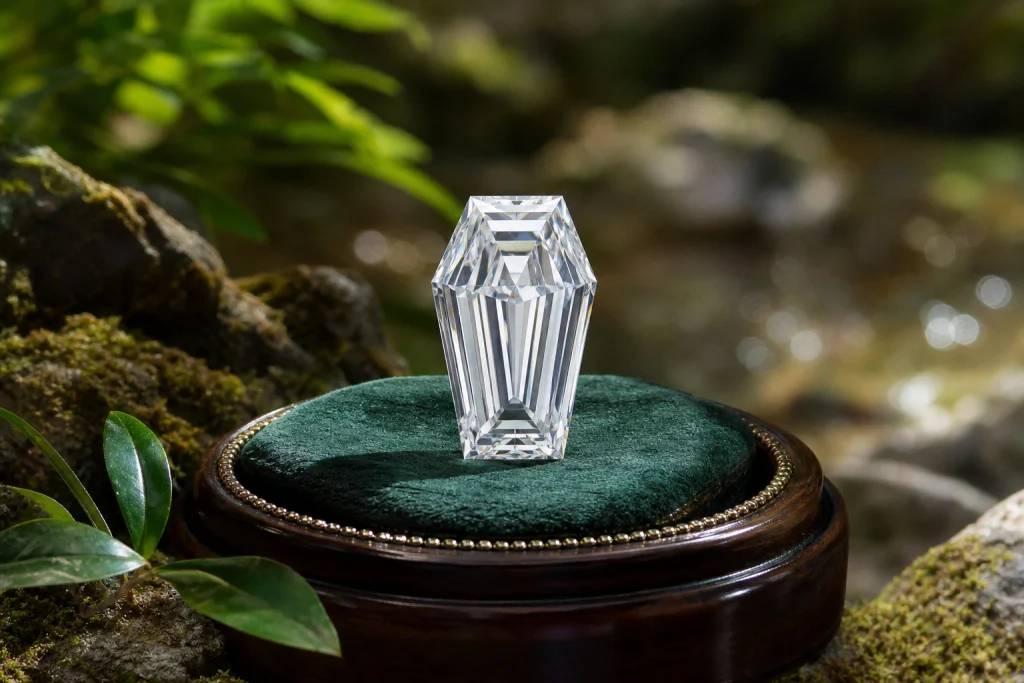 Coffin cut diamond showing its distinctive gothic-inspired shape