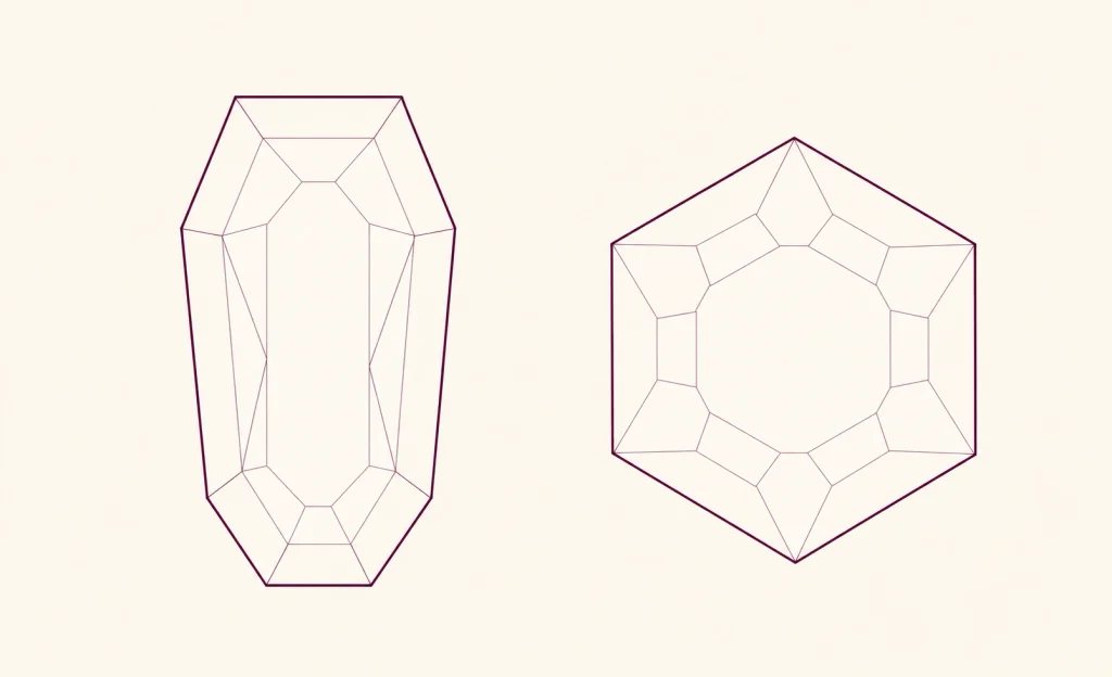 Coffin cut and hexagon diamond silhouette comparison