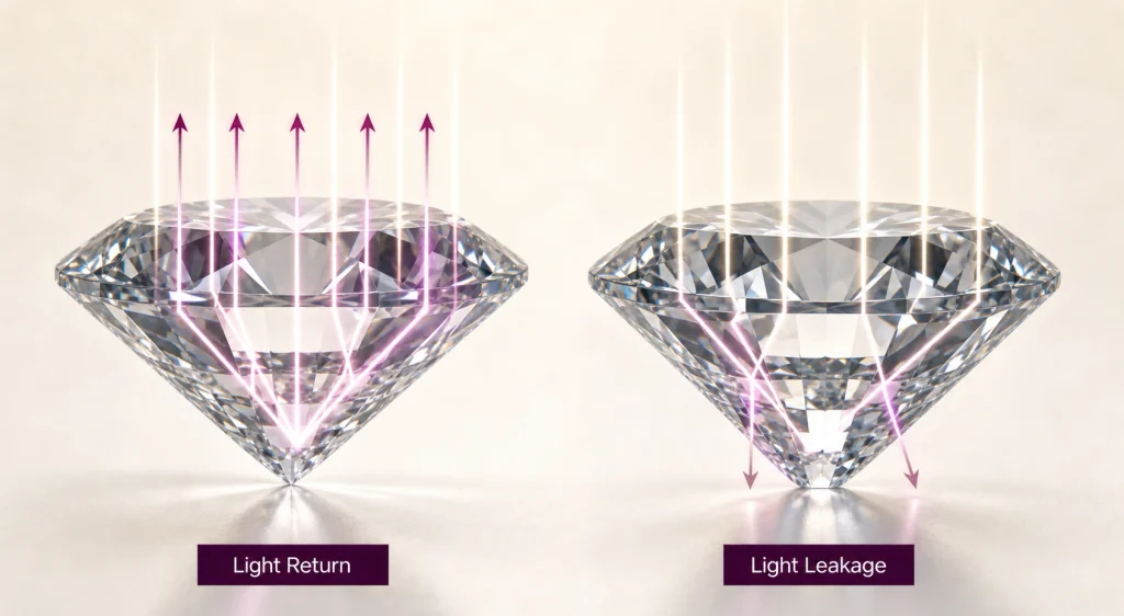 How diamond cut affects light return and sparkle