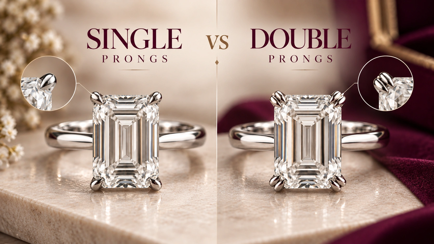 Double prongs vs single prongs on an engagement ring