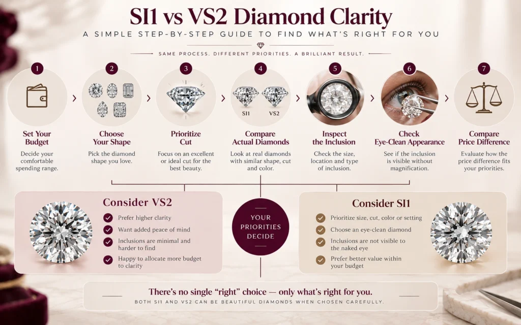 Steps for comparing SI1 and VS2 diamond clarity