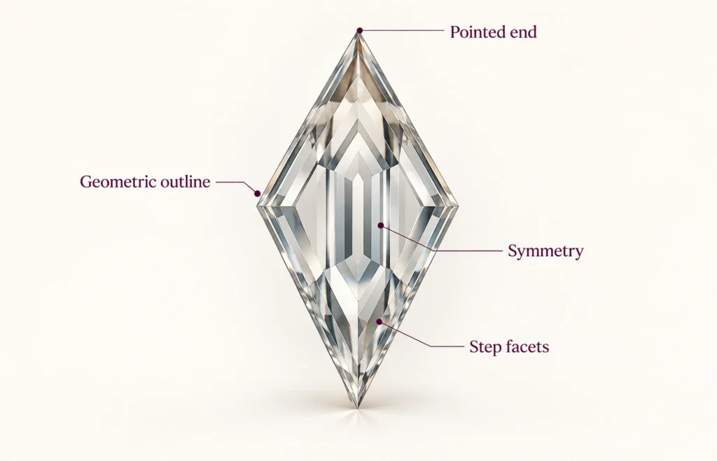 Labeled lozenge diamond showing rhombus outline and pointed ends