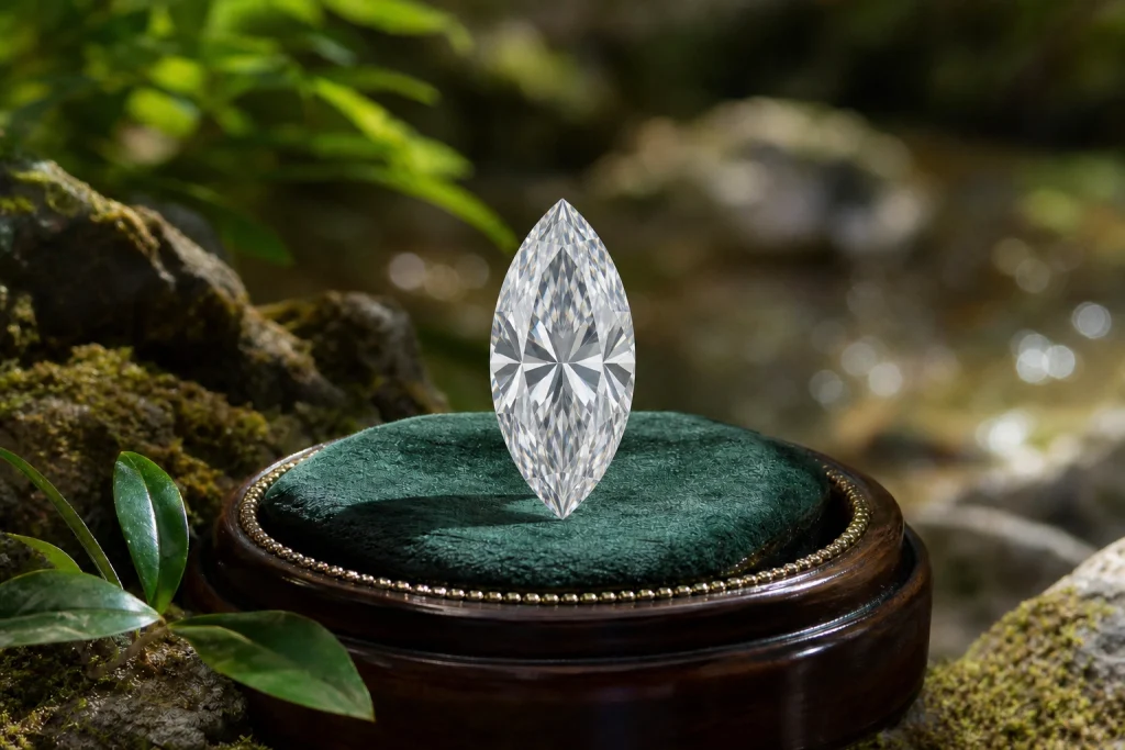 Marquise cut diamond featuring an elongated shape with pointed ends