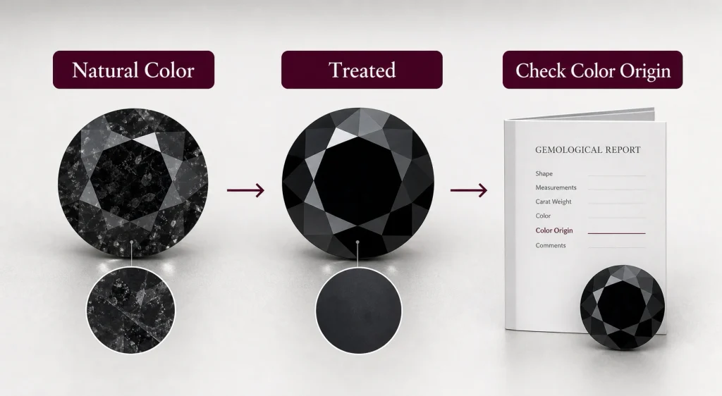 Natural-color vs treated black diamond buying comparison