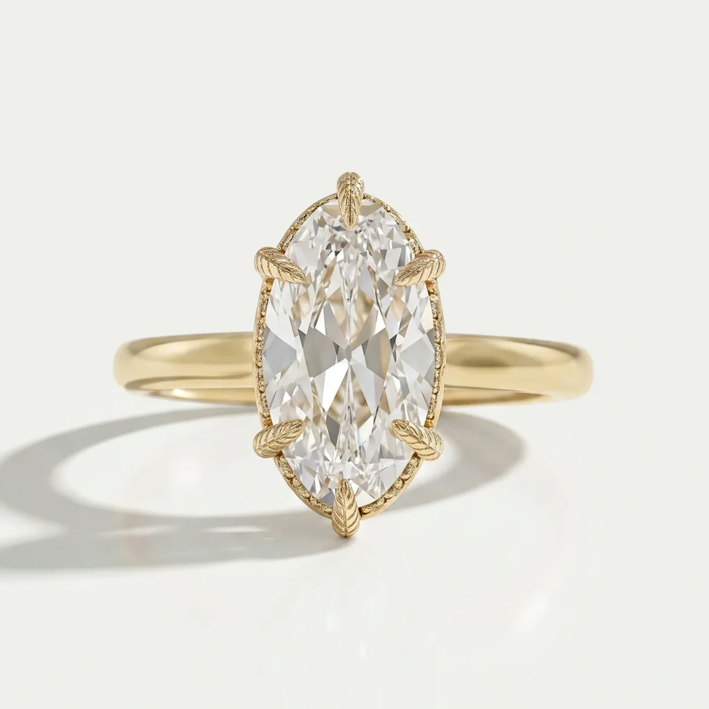 Old Mine Moval hidden halo lab-grown diamond engagement ring