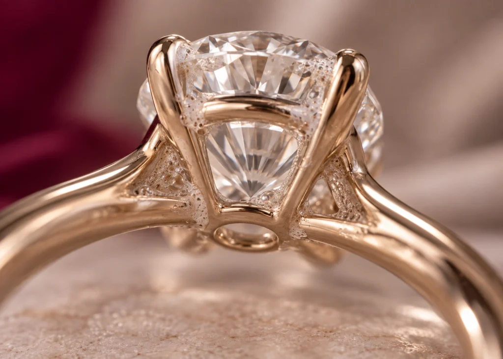 Shampoo and conditioner buildup around engagement ring setting