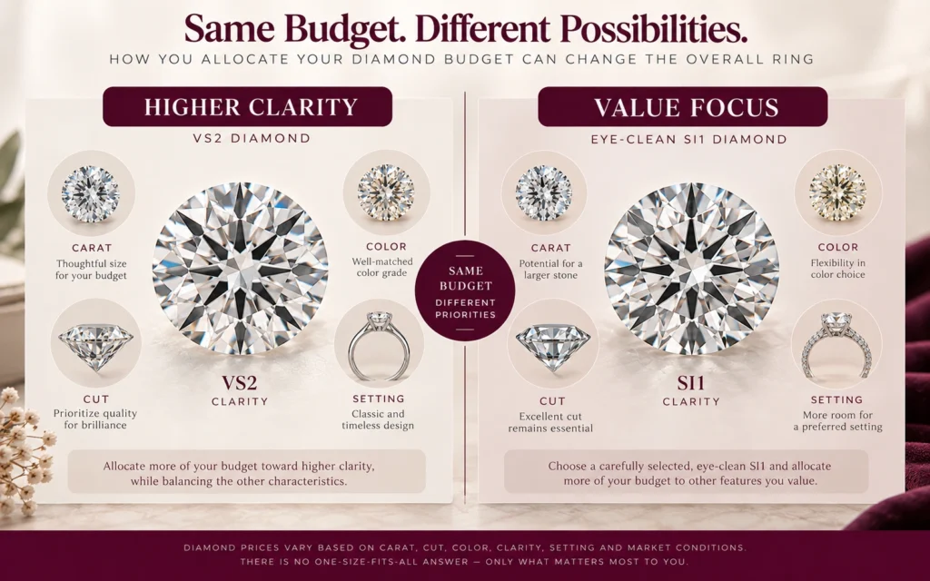 SI1 vs VS2 diamond value and budget allocation comparison