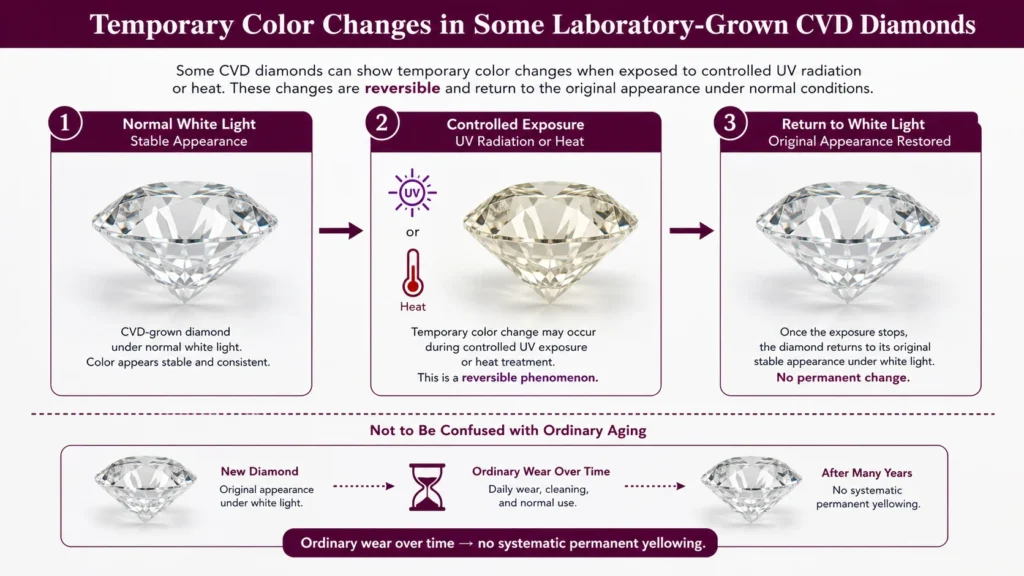 Diagram showing temporary color change in certain CVD-grown diamonds