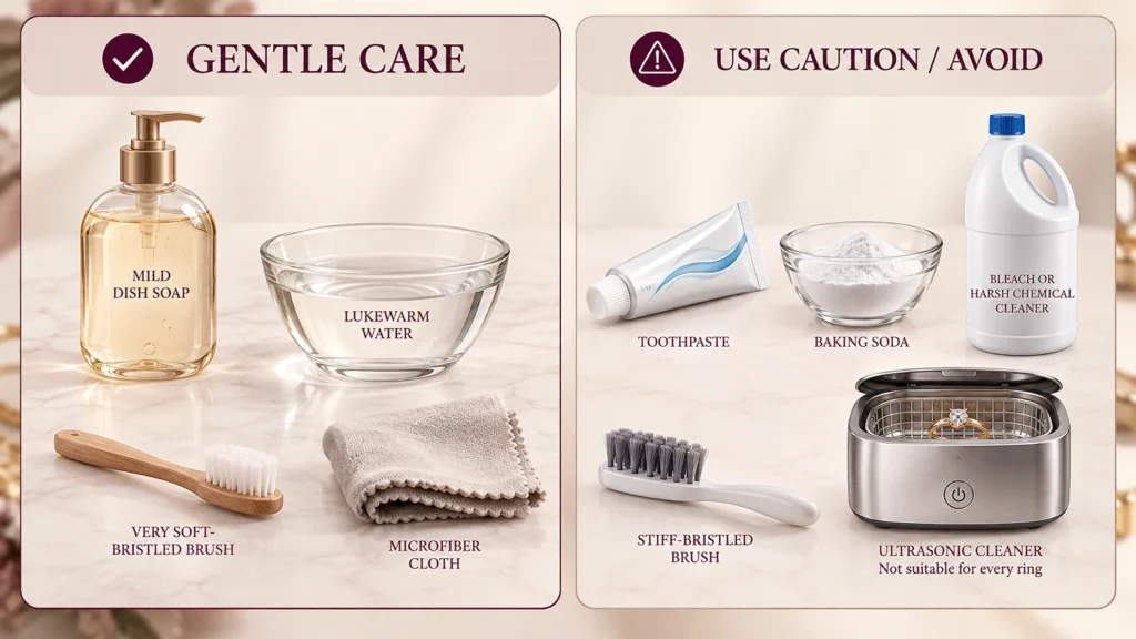 Cleaning products and methods to avoid on gold rings