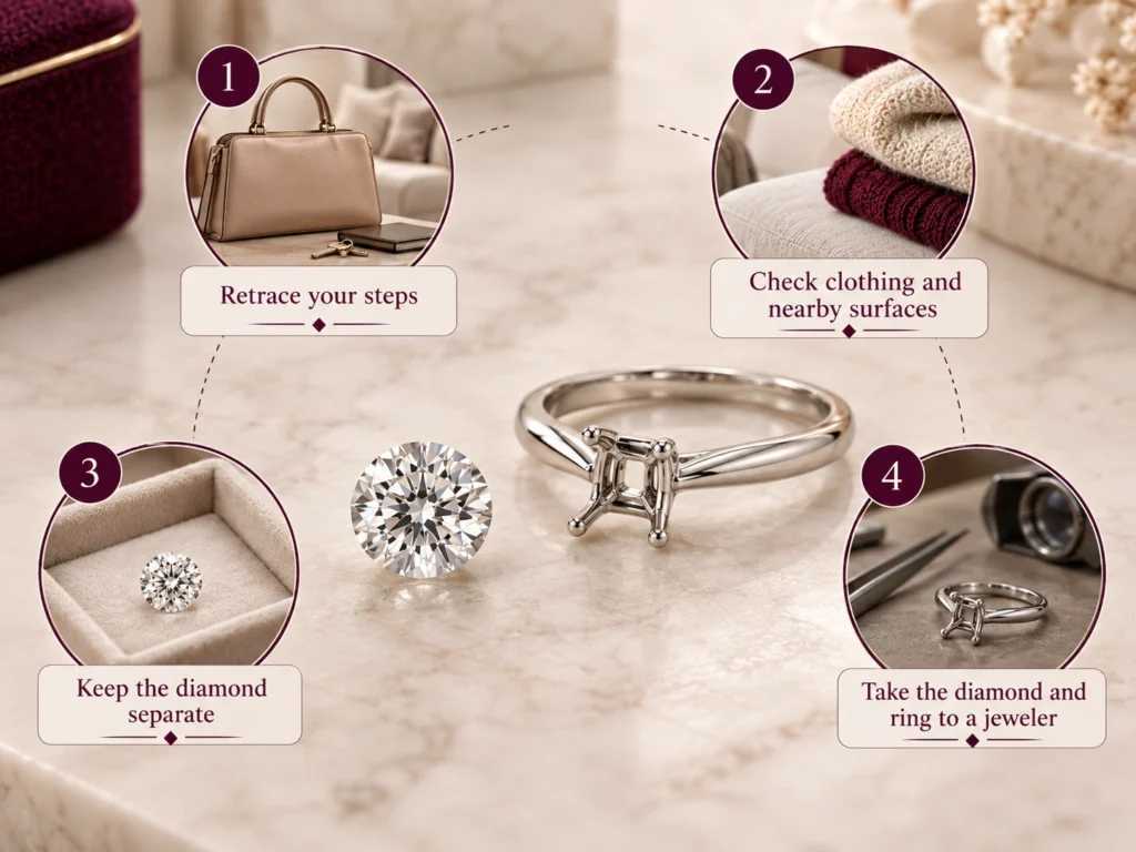 Steps to take after a diamond falls out of a ring
