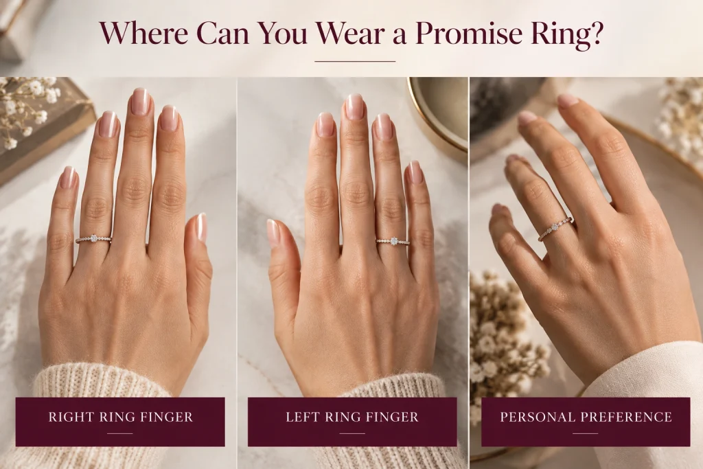 Different fingers and hands where couples can wear promise rings