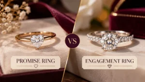 Promise ring vs engagement ring showing the differences between the two ring styles