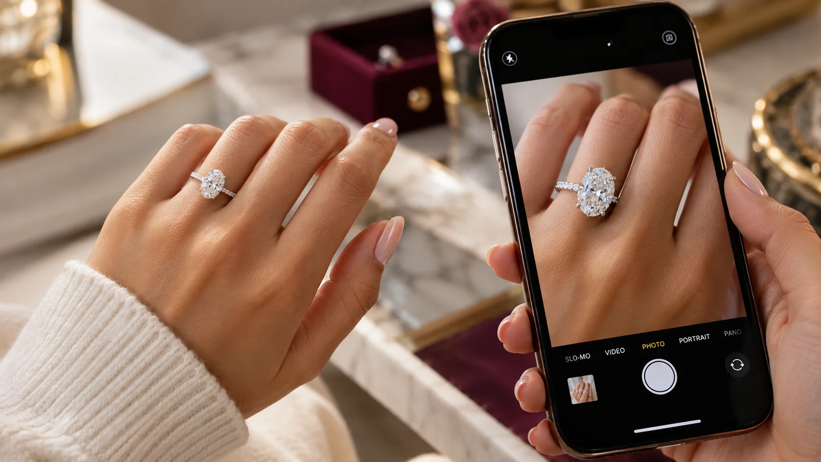 Why does my ring look bigger in photos? Ring photographed on a hand and shown through a smartphone camera